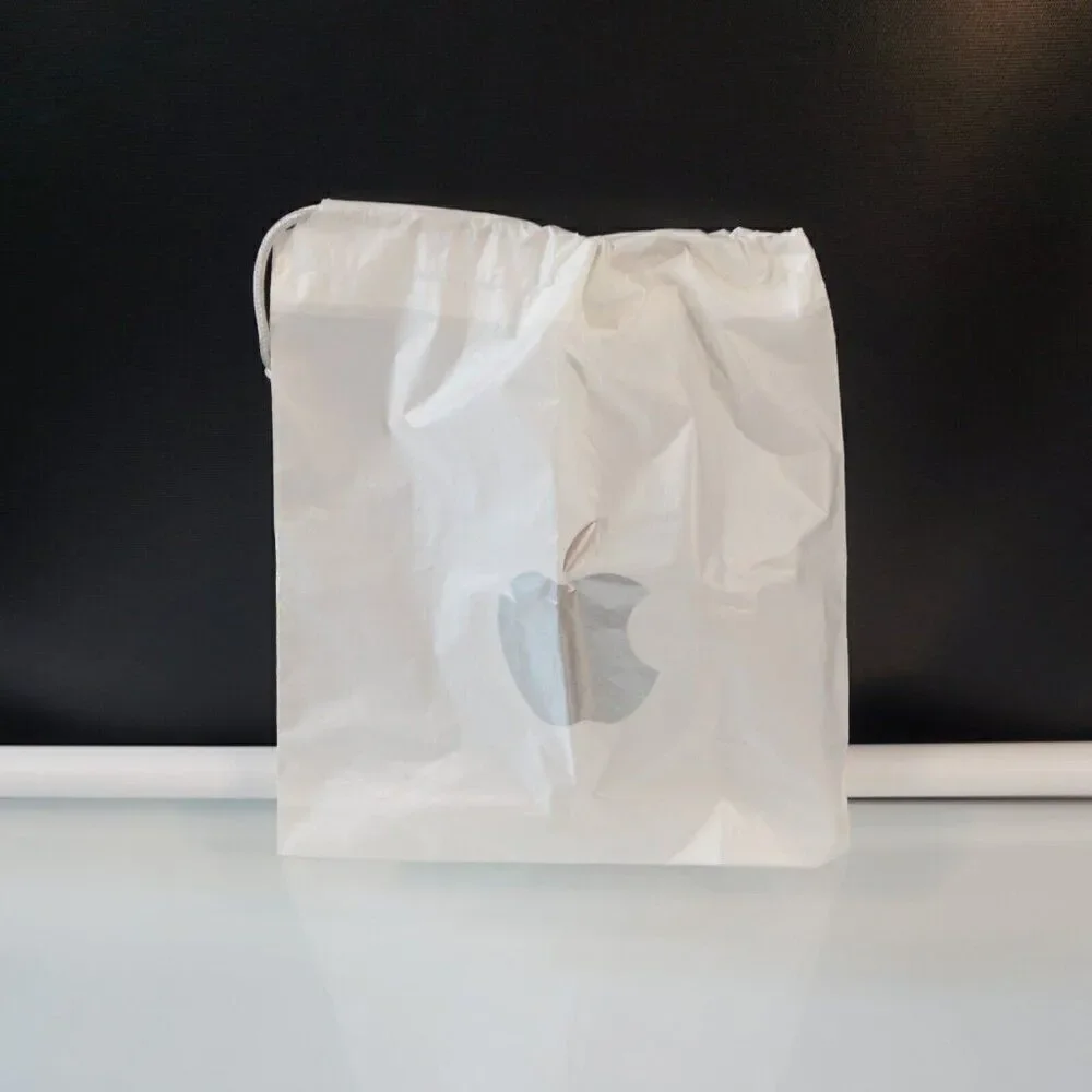 Genuine Apple Silver Logo Store Plastic Drawstring Bag